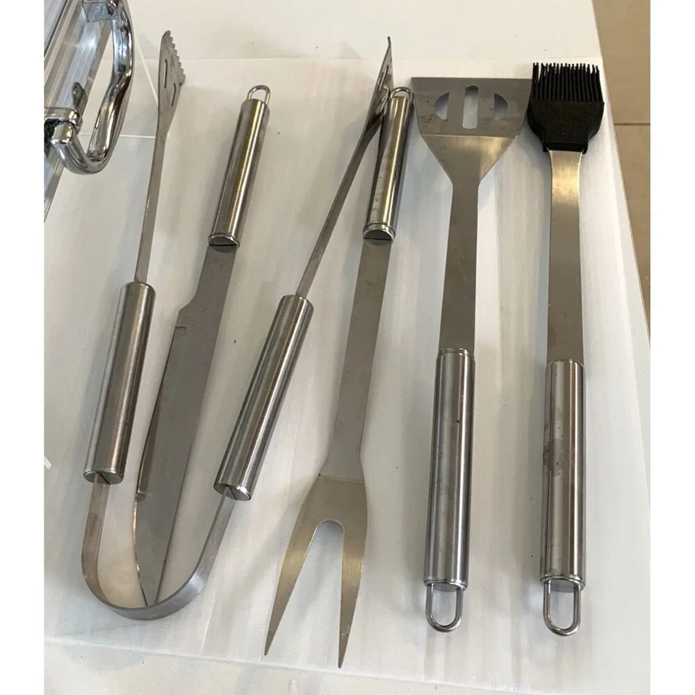 5PC BBQ Grill Tool Set Stainless Steel Heavy Duty Utensils Kit in Metal Case
